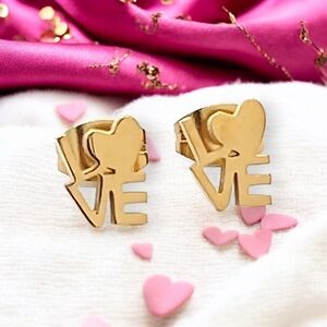 🆕️LOVE Stud Earrings – 18K Gold Plated Stainless Steel | Gift-Ready Elegance 💕